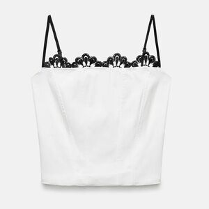 ZARA Lace Embroidered Bodice Trim Spaghetti Strap Bodycon Boned Corset Crop Top